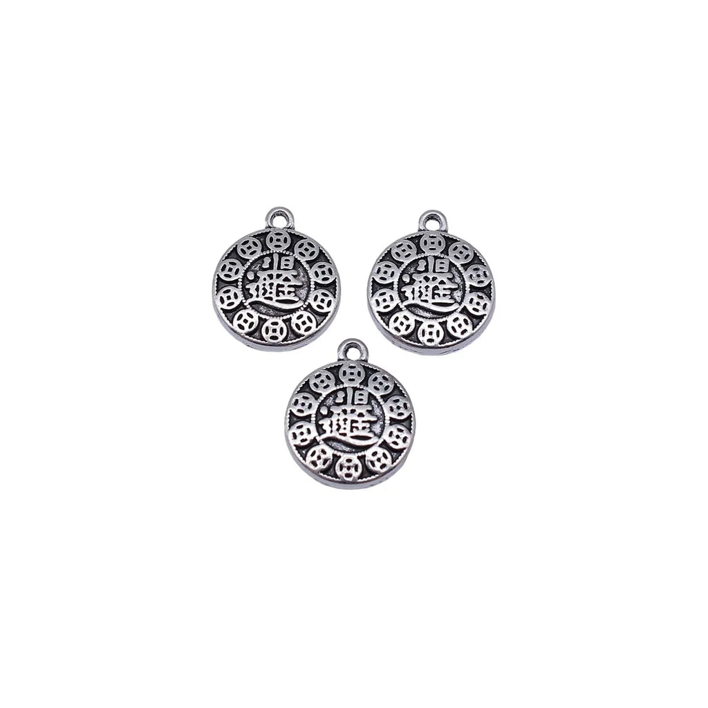 17x15mm 3.2g Antique Silver Zinc Alloy Chinese Lucky Wealth Symbol Charm Pendant for DIY Jewelry
