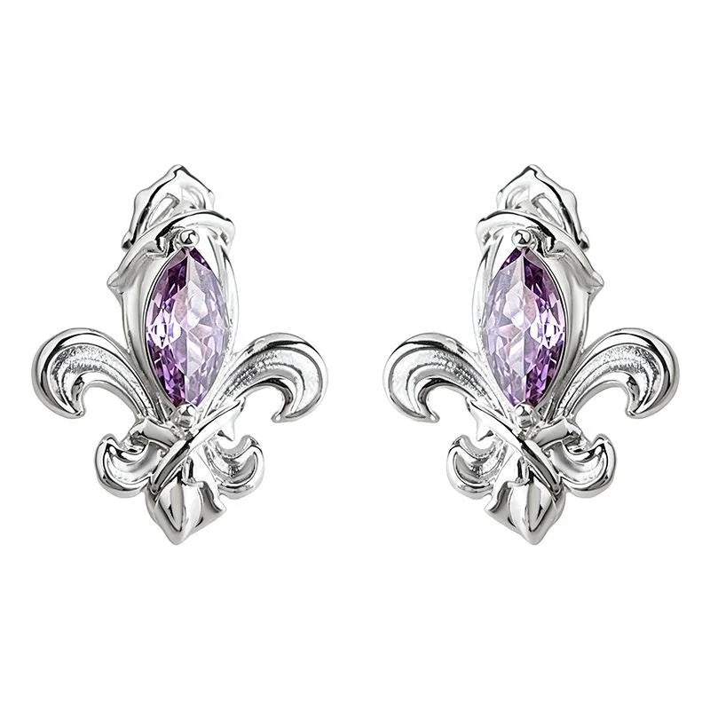Iris Flower Purple Zircon Inlaid Eco Copper Stud Earrings Elegant Light Luxury Jewelry