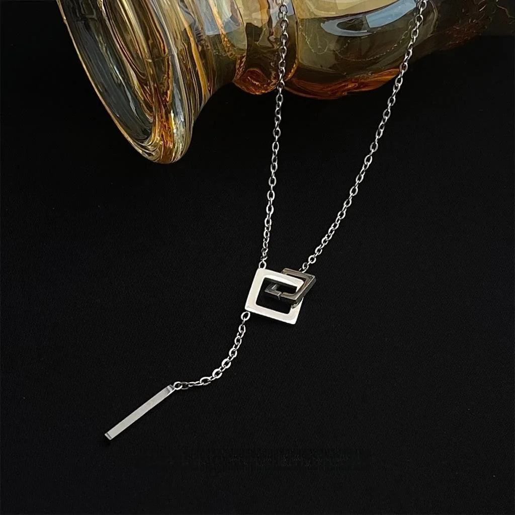 Korean Style Geometric Square Stainless Steel And Copper Light Luxury Clavicle Necklace