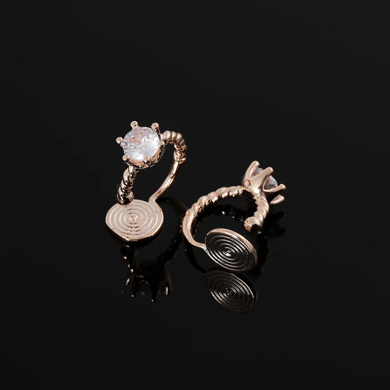 Elegant Zircon Spiral Disc Hoop Stud & Clip On No Piercing Rose Gold Plated Minimalist Women's Earrings