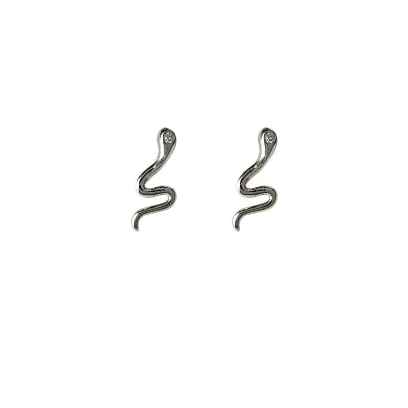 Minimalist Mini Micro Pave Zircon Snake Copper Stud Earrings For Women Style Jewelry
