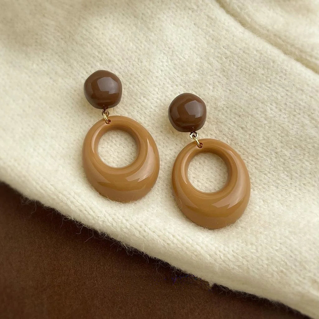 Maillard Style Vintage Geometric Resin Copper Drop Earrings For Women