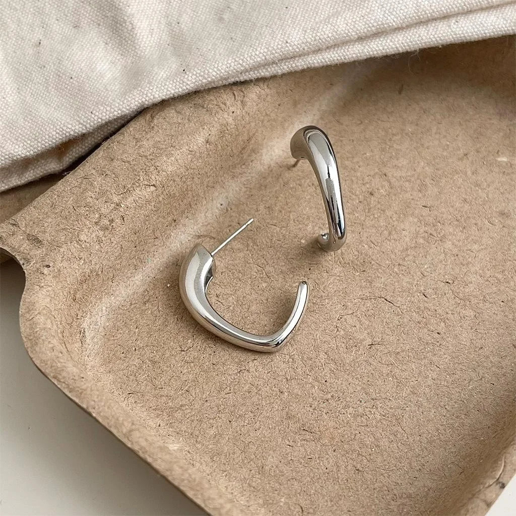 Minimalist Smooth Metallic Geometric C Shape Hoop Earrings Eco-Friendly Copper