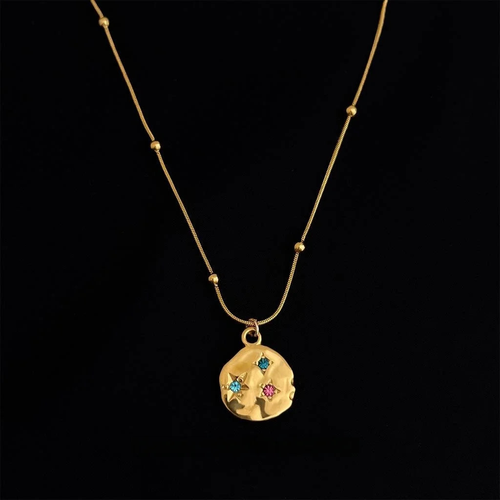 304 Stainless Steel 18K Gold Plated Starburst Rhinestone Collarbone Necklace For Women