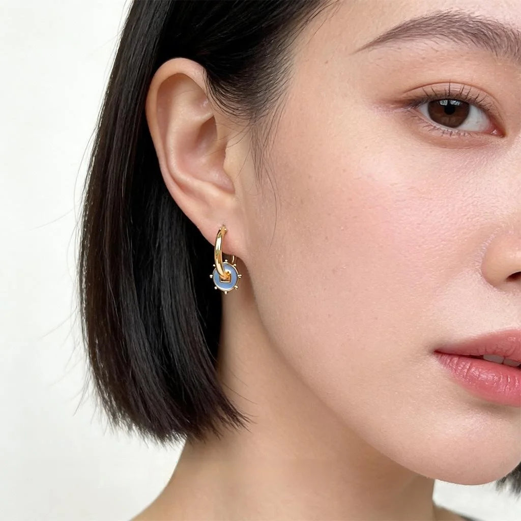 Light Luxury Asymmetric Copper Drip Glaze Geometric Circle Drop Earrings, New Chinese Style
