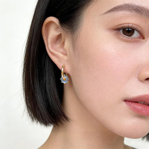 Light Luxury Asymmetric Copper Drip Glaze Geometric Circle Drop Earrings, New Chinese Style