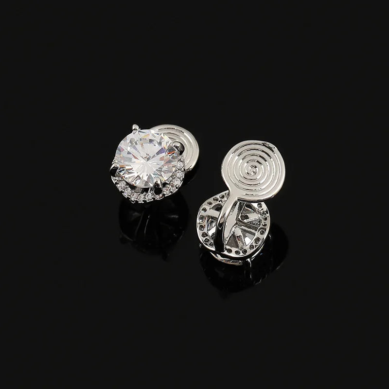 Elegant Round Zircon Rhinestone Halo Stud & Clip On No Piercing Luxury Sparkle Women's Earrings