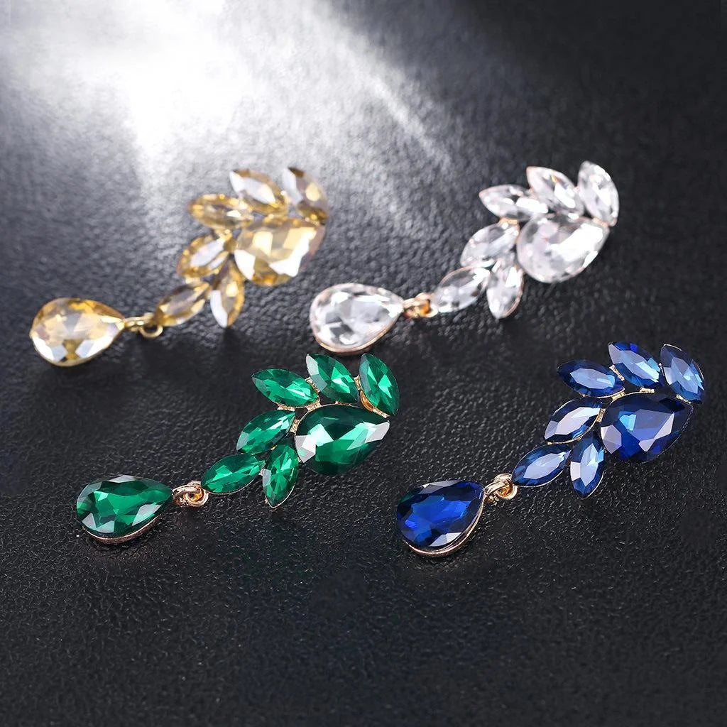 Luxury Emerald Green Crystal Glass Water Drop Earrings Elegant Geometric Bridal Party Banquet Gift Jewelry