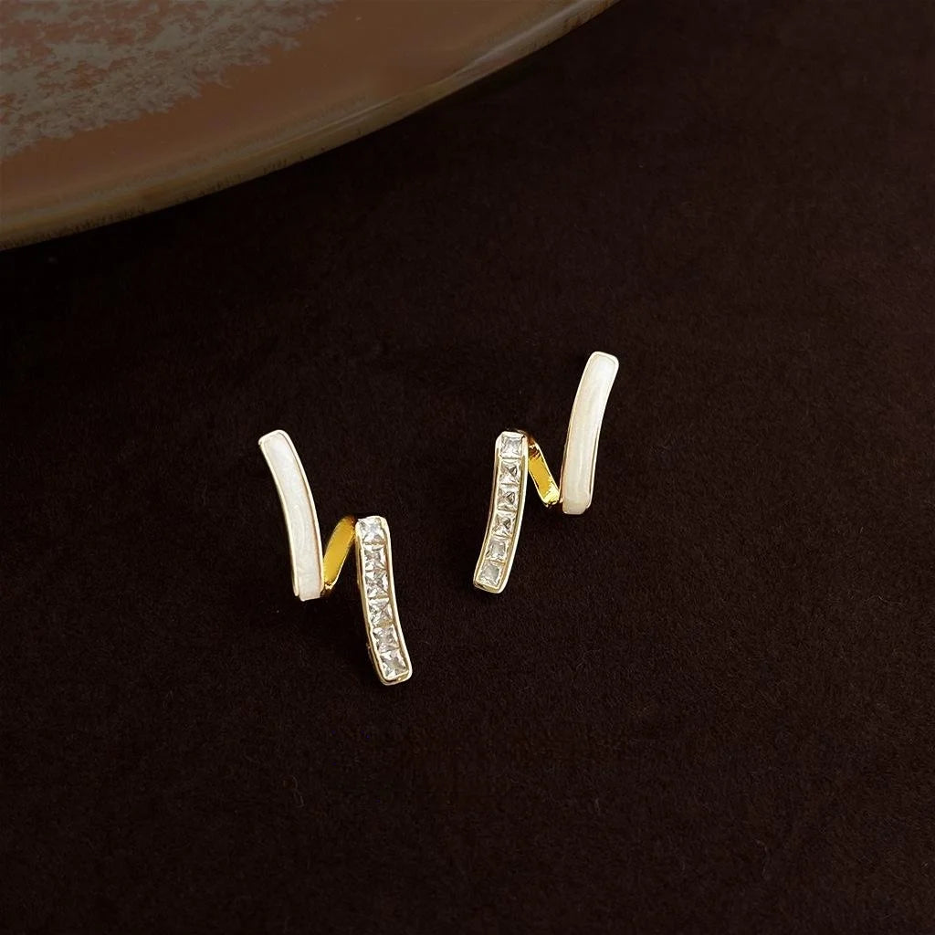 Luxury Micro Pave Zircon Irregular Geometric Enamel Drip Glaze Copper Stud Earrings