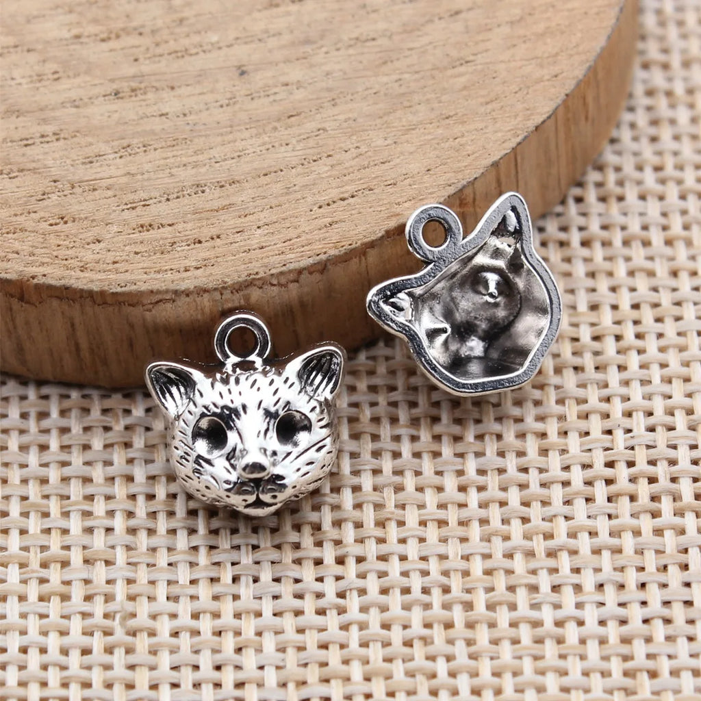 13x13mm 1.2g Antique Silver Zinc Alloy Cat Charm Pendant for DIY Necklace Bracelet Jewelry Making