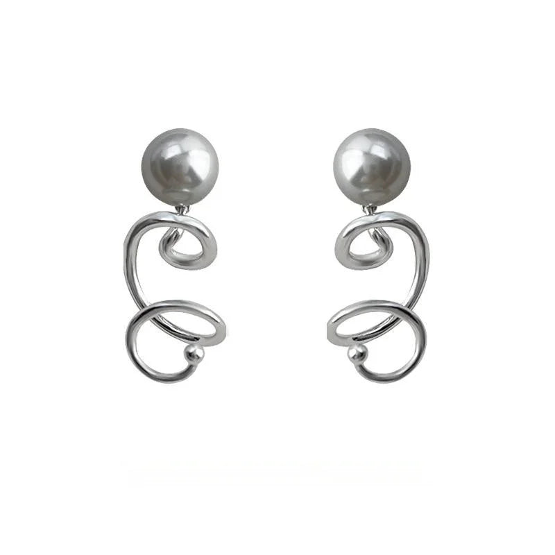 Premium Minimalist Geometric Hoop Drop Earrings Copper Glass Pearl Line Design For Women