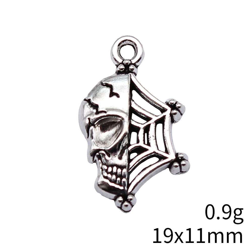 19x11mm 0.9g Antique Silver Zinc Alloy Skull Spider Web Charm Pendant for DIY Jewelry Making