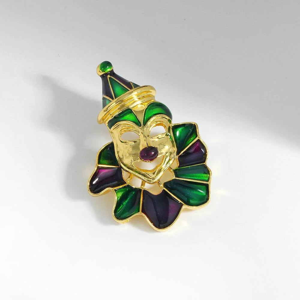 Vintage Enamel Alloy Carnival Mask Brooch, Creative Clown Face Lapel Pin For Suit Accessory Gift