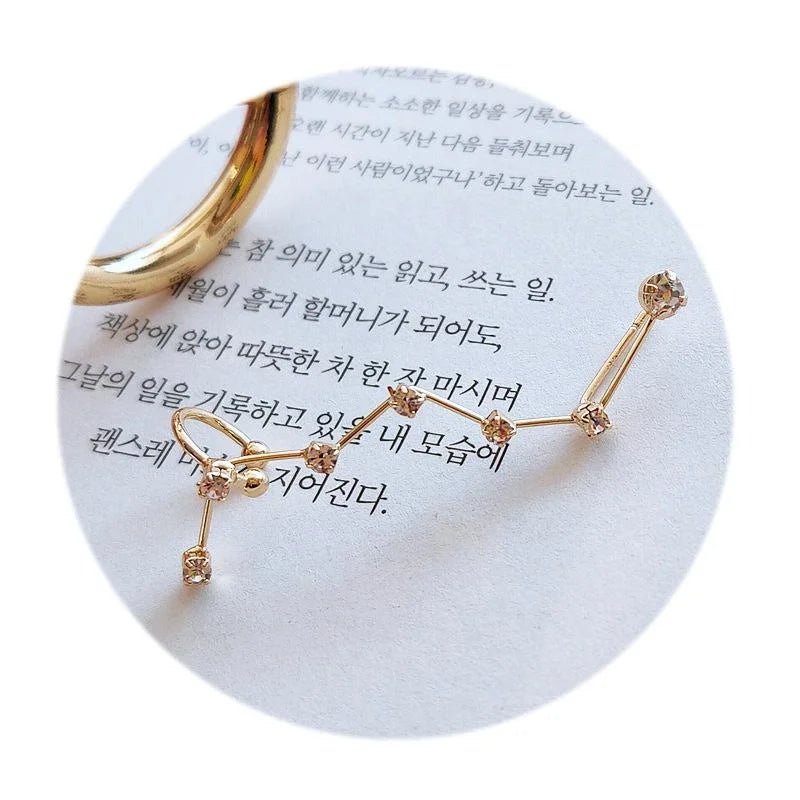 Silver Plated Metal Big Dipper Constellation Rhinestone Stud Earrings Ear Cuff For Women
