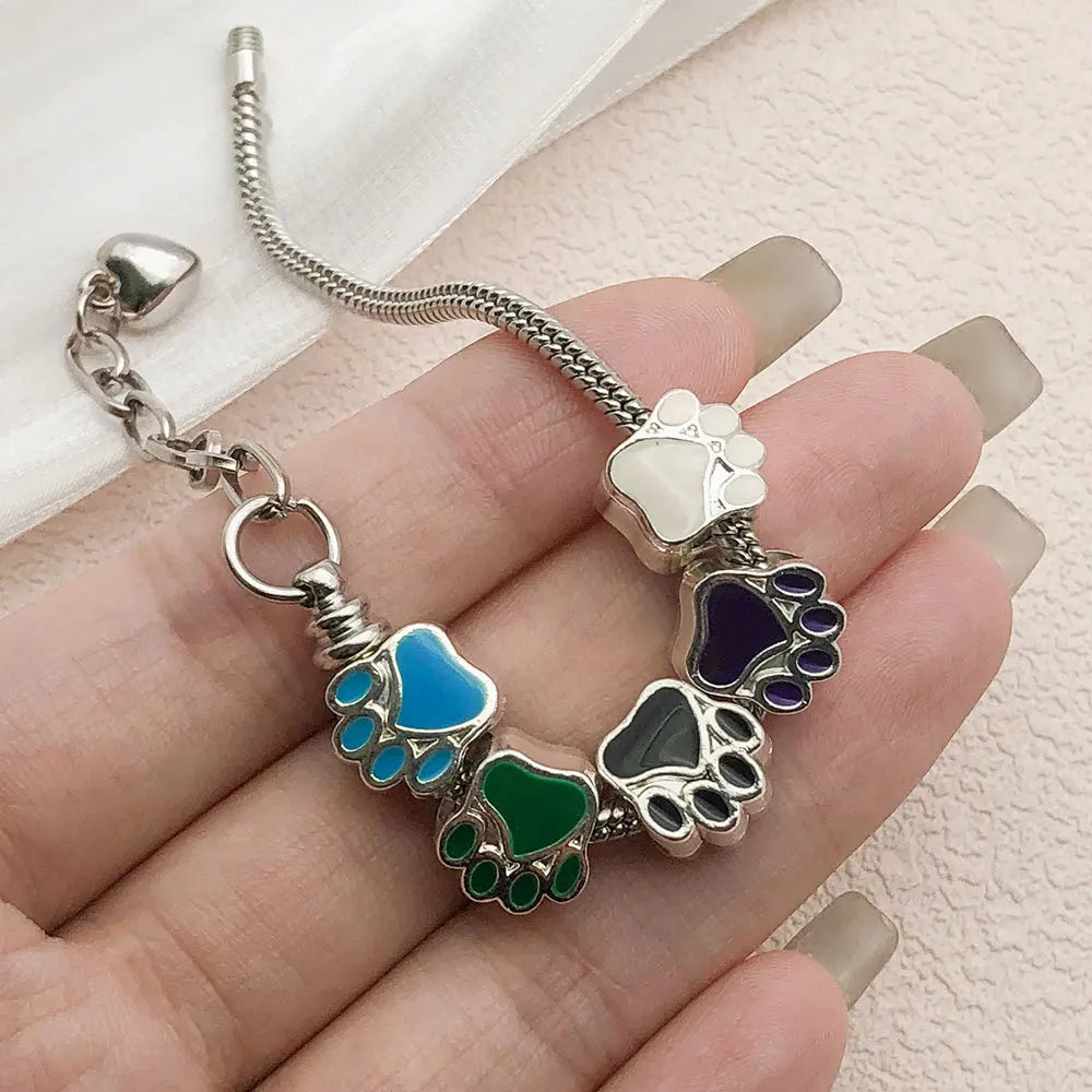 Enamel Zinc Alloy Bear Paw Large Hole Spacer Beads for DIY Bracelet Necklace