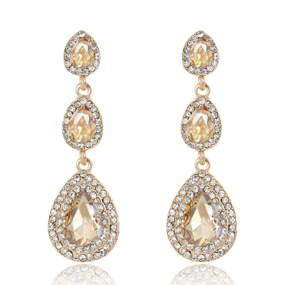 Luxury Teardrop Crystal Rhinestone Chandelier Earrings For Bridal Wedding Party Banquet Gift