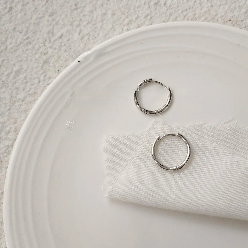 Korean Style Real Gold Plated Copper Small Round Hoop Earrings Minimalist Daily Thin Huggie Hoops