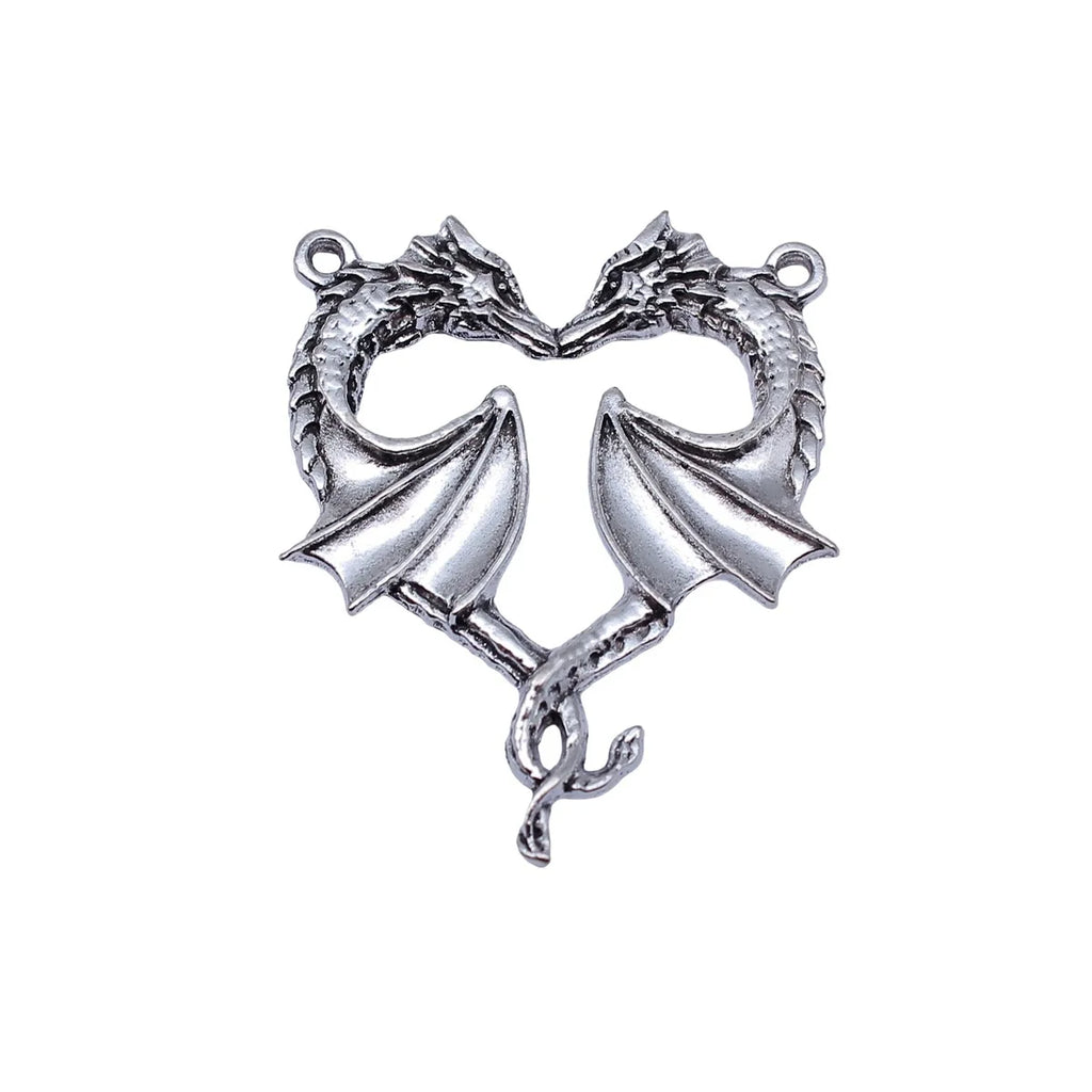 47x37mm 7g Antique Silver Zinc Alloy Gothic Flying Dragon Heart Charm Pendant for DIY Necklace Making