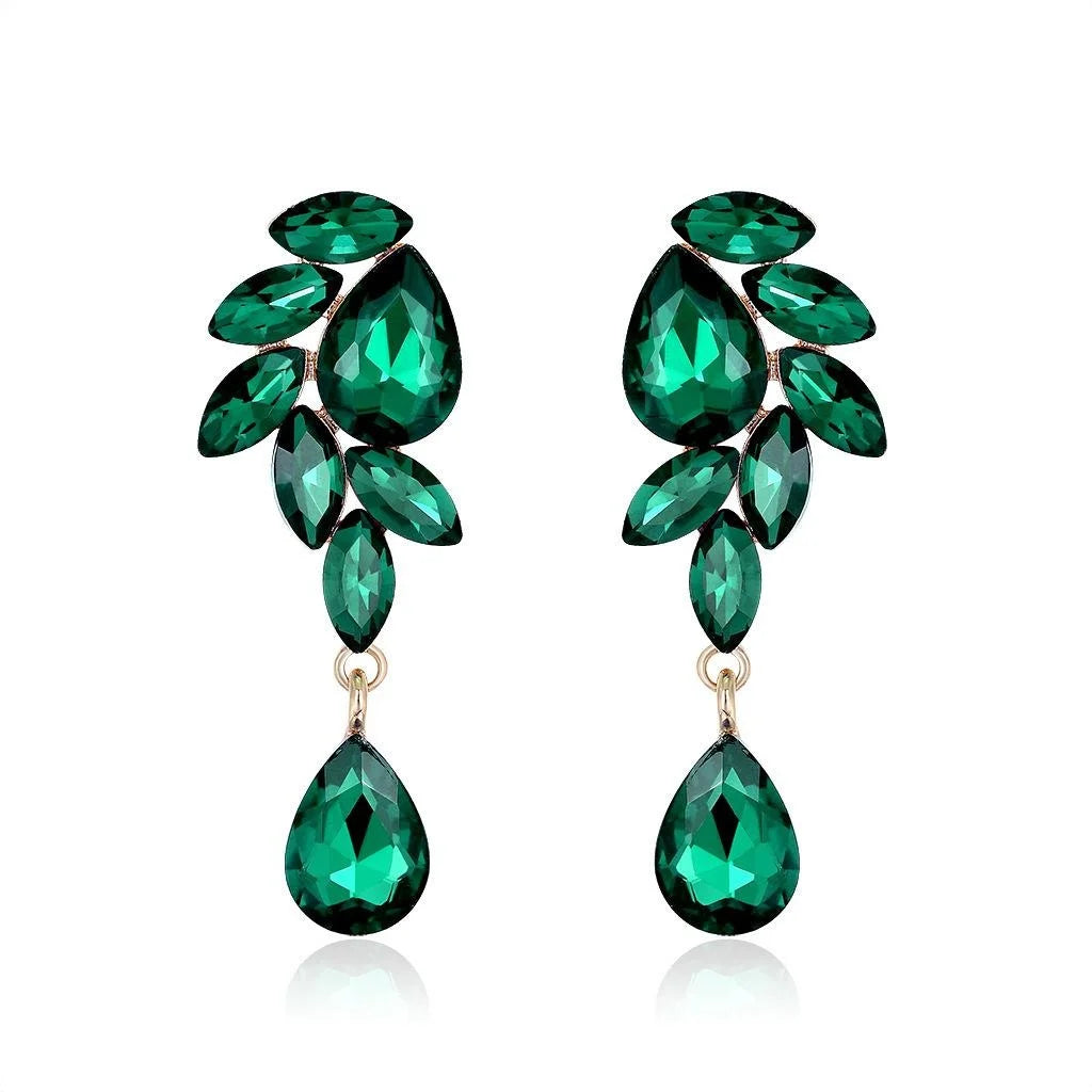 Luxury Emerald Green Crystal Glass Water Drop Earrings Elegant Geometric Bridal Party Banquet Gift Jewelry