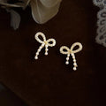 Cute Bow Pearl Stud Earrings With Micro Pave Zircon 14K Plated Eco Copper
