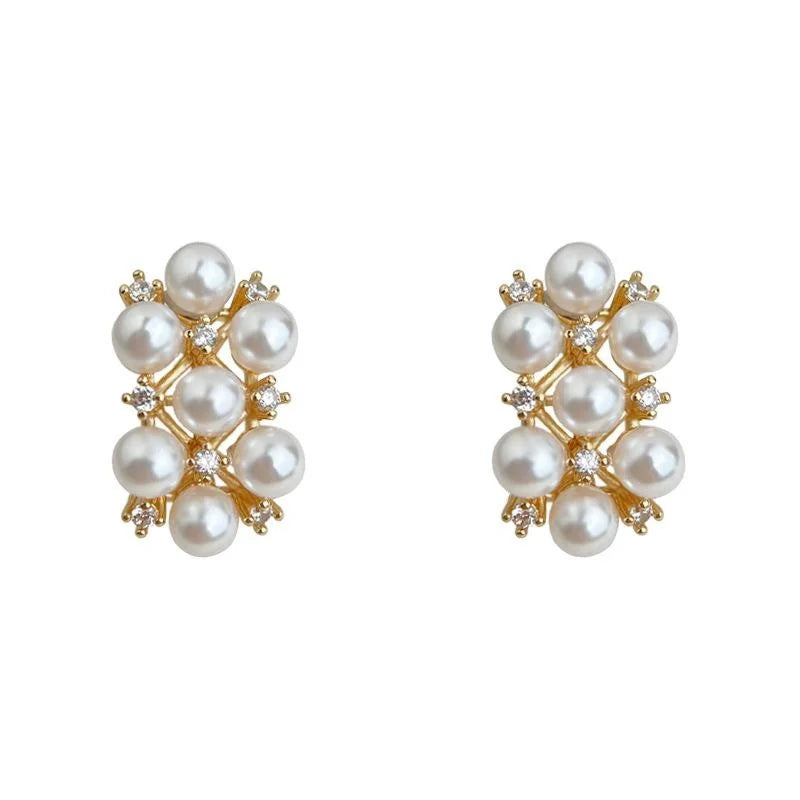Light Luxury 14K Gold Plated Copper Pearl Stud Earrings And Micro Pave Zircon
