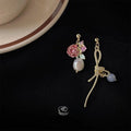 French Vintage Baroque Freshwater Pearl Asymmetric Flower Long Drop Earrings Silver Plated