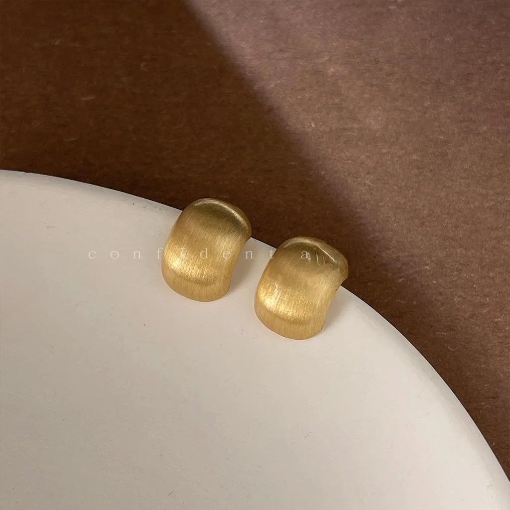 Brushed Matte Gold Copper Round Stud Earrings Minimalist Geometric Fashion Jewelry