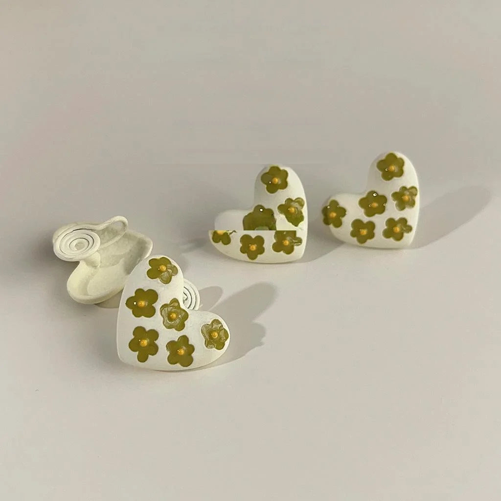 Forest Style Copper Enamel Heart Flower Drop Earrings For Women Minimalist Jewelry