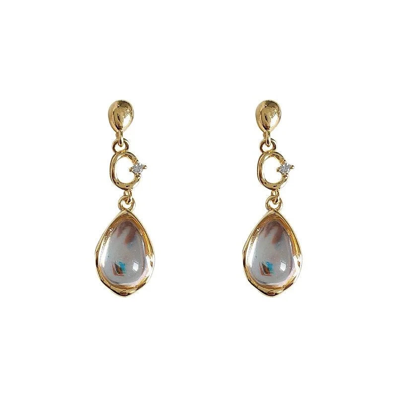 14K Gold Plated Copper Waterdrop Zircon Stud Earrings, Sweet Cool Geometric Jewelry