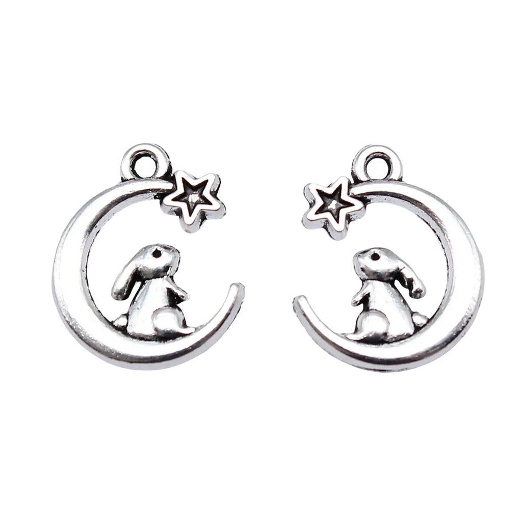 17x14mm 1.2g Antique Silver Zinc Alloy Rabbit Moon Star Charm Pendant for DIY Jewelry Making