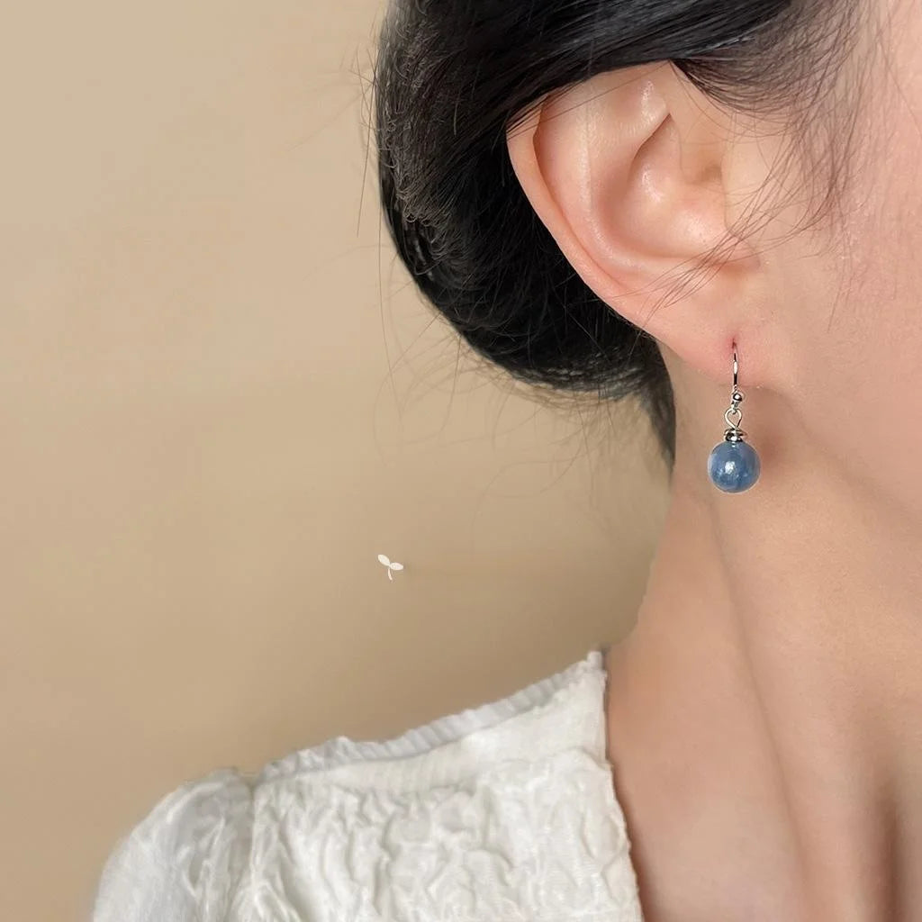 Natural Stone Round Geometric Drop Earrings New Chinese Minimalist Sweet Forest Style