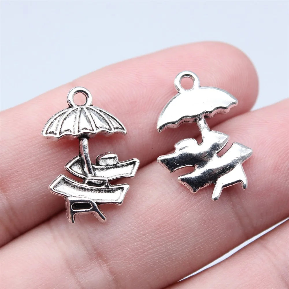 14x20mm 1.5g Antique Silver Zinc Alloy Beach Chair Charm Pendant for DIY Summer Vacation Jewelry
