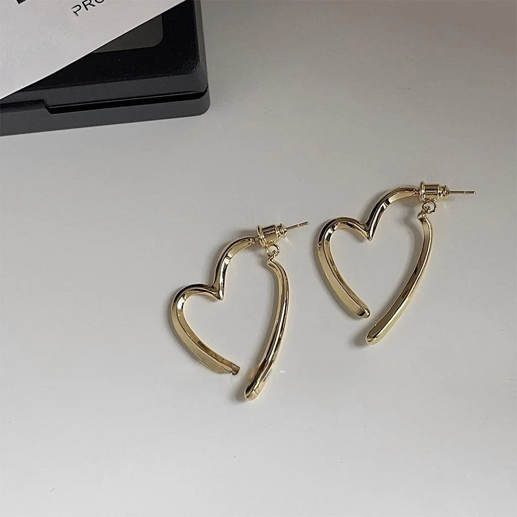 14K Plated Copper Heart Stud Earrings, Two-Way Minimalist Fashion Ear Jewelry