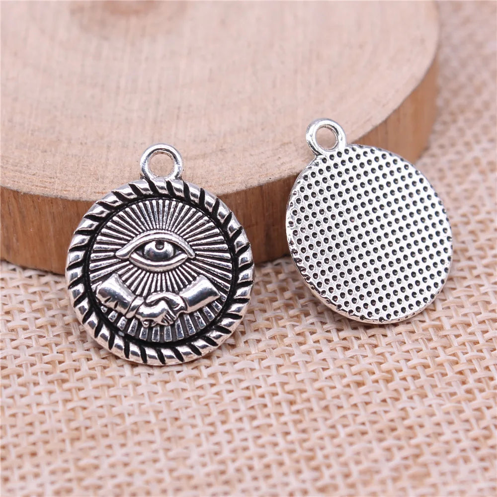 21x18mm 2.3g Antique Silver Zinc Alloy Handshake Eye Charm Pendant for DIY Jewelry Making