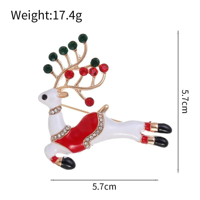 Cute Christmas Reindeer Enamel Rhinestone Alloy Brooch, Elegant Lapel Pin Corsage Suit Accessory Gift