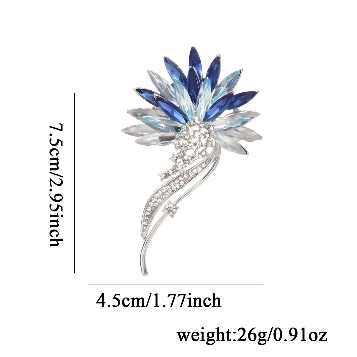 Elegant Blue Crystal Flower Rhinestone Brooch Luxury Floral Lapel Pin Corsage Suit Accessory Gift
