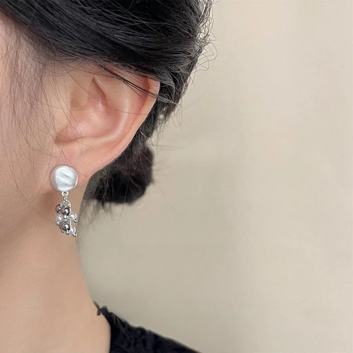 Handmade Brushed Matte Copper Geometric Tassel Drop Earrings For Women