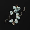 Elegant Light Blue Fabric Flower Alloy Chain Tassel Stud & Clip On No Piercing Vacation Drop Earrings