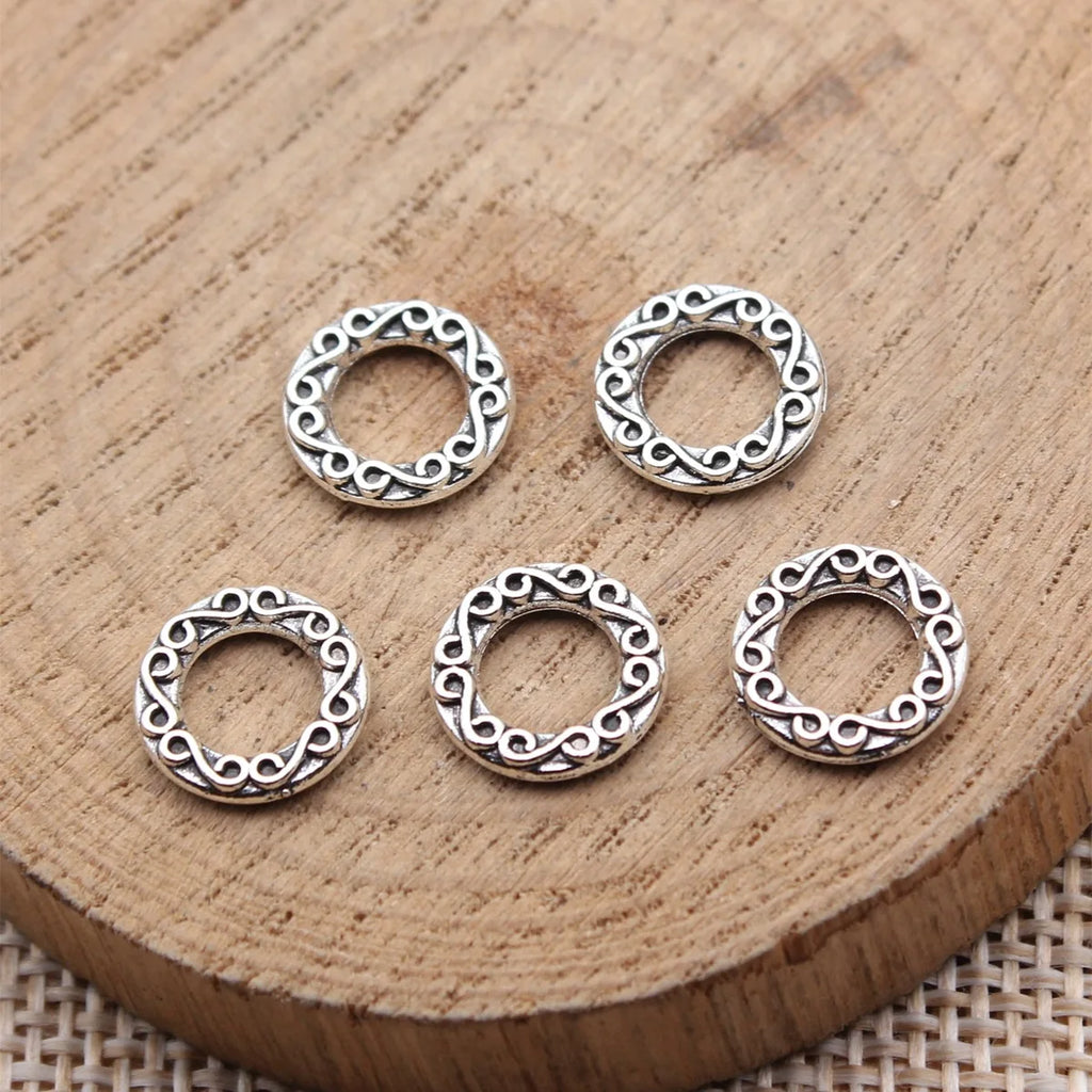 10x10mm 0.47g Antique Silver Zinc Alloy Patterned Round Ring Charm Pendant for DIY Jewelry Making