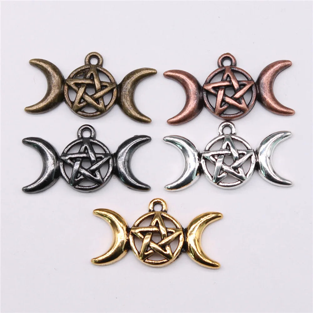 30x16mm 2.5g Antique Silver Zinc Alloy Moon Goddess Five-Point Star Charm Pendant for DIY Jewelry Making