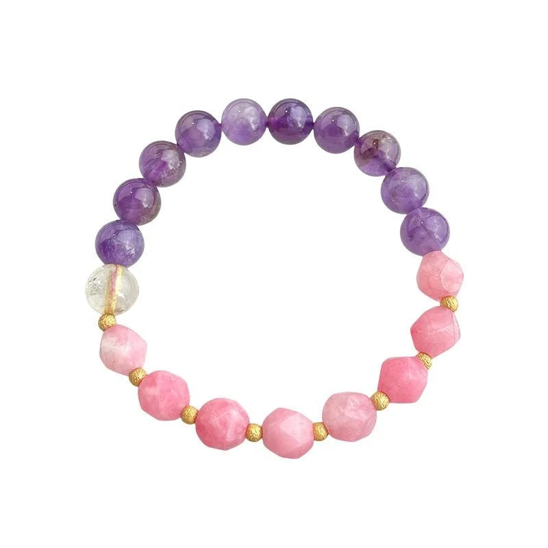 New Chinese Style Natural Stone Lavender Amethyst Geometric Round Ring Bracelet For Women