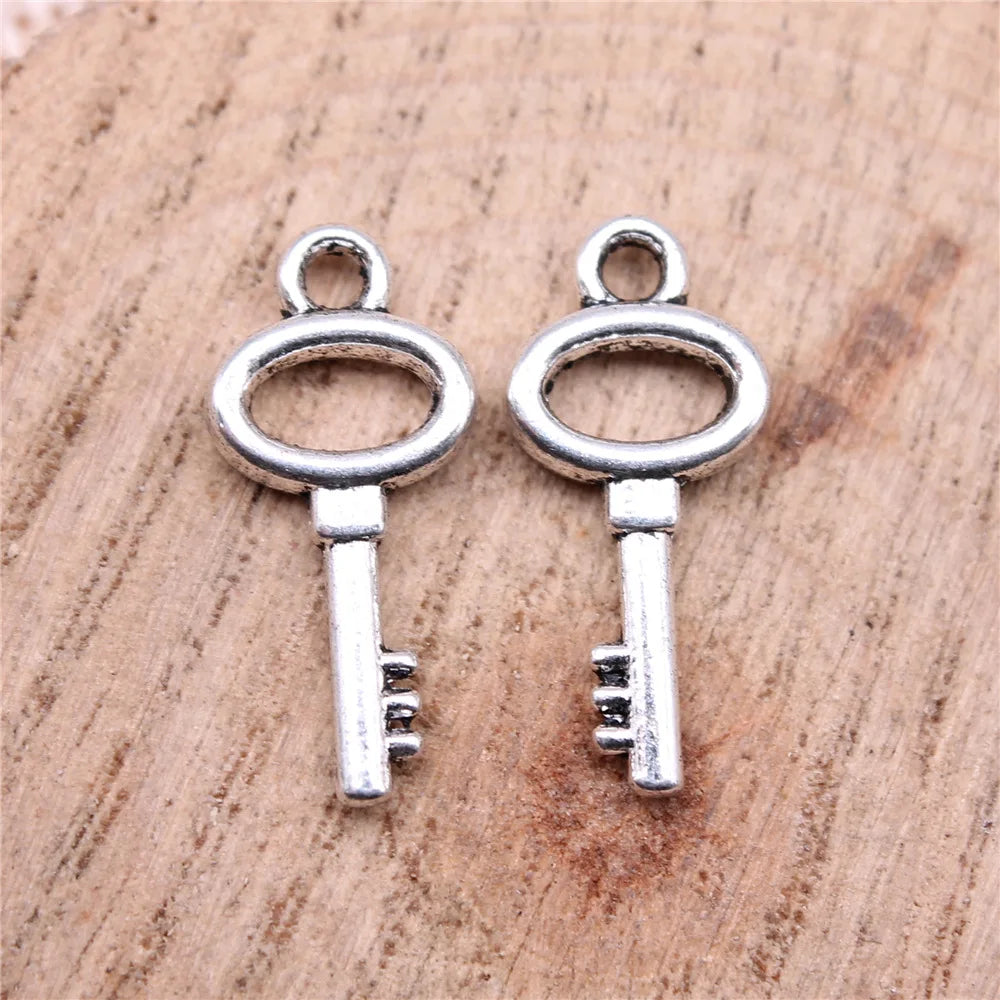 20x9mm 0.8g Antique Silver Zinc Alloy Key Charm Pendant for DIY Bracelet Necklace Jewelry Making