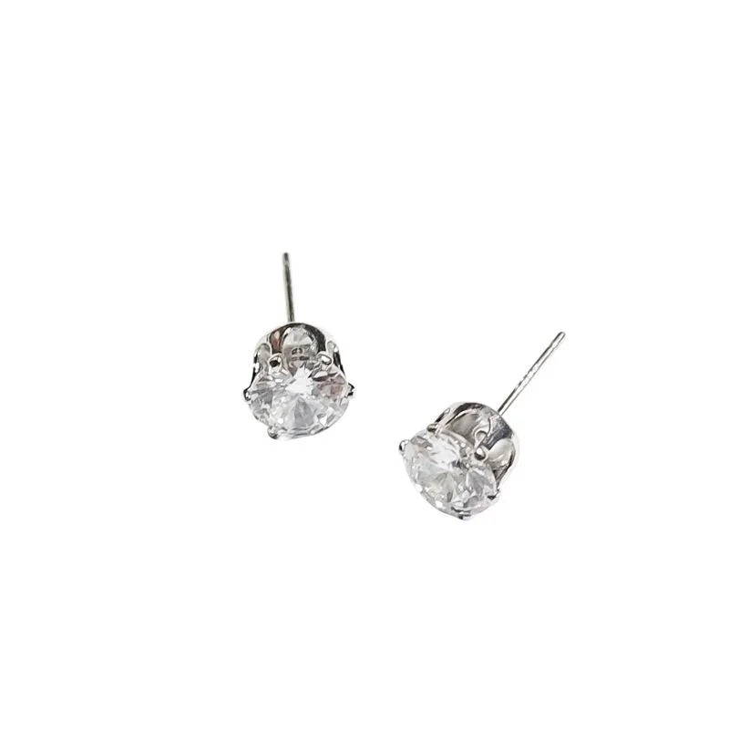 Silver Plated Copper Zircon Stud Earrings, Tiny Round Geometric Cartilage Earrings For Women