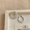 Silver Tone Copper Hollow Geometric Round U Shaped Stud Earrings New Chinese Ethnic Style