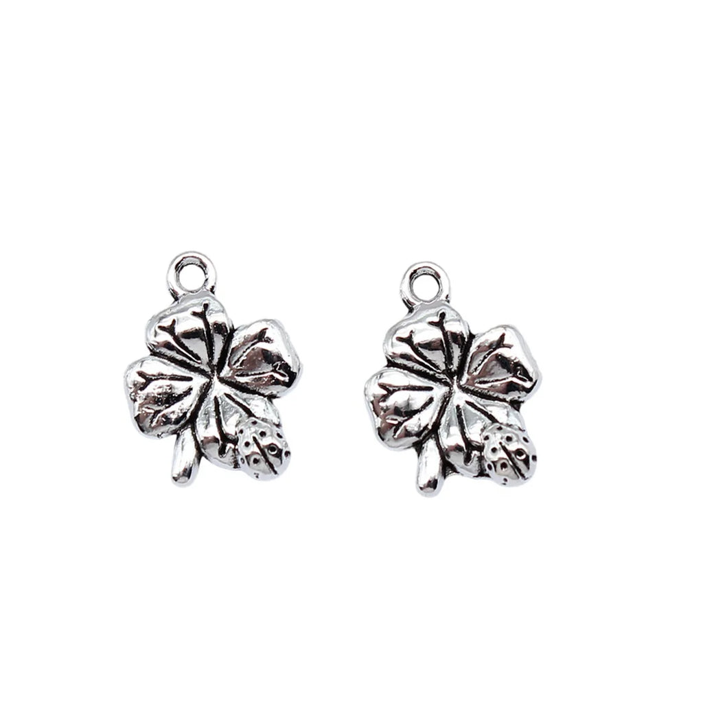 17x12mm 1.2g Antique Silver Zinc Alloy Ladybug Four Leaf Clover Charm Pendant for DIY Jewelry