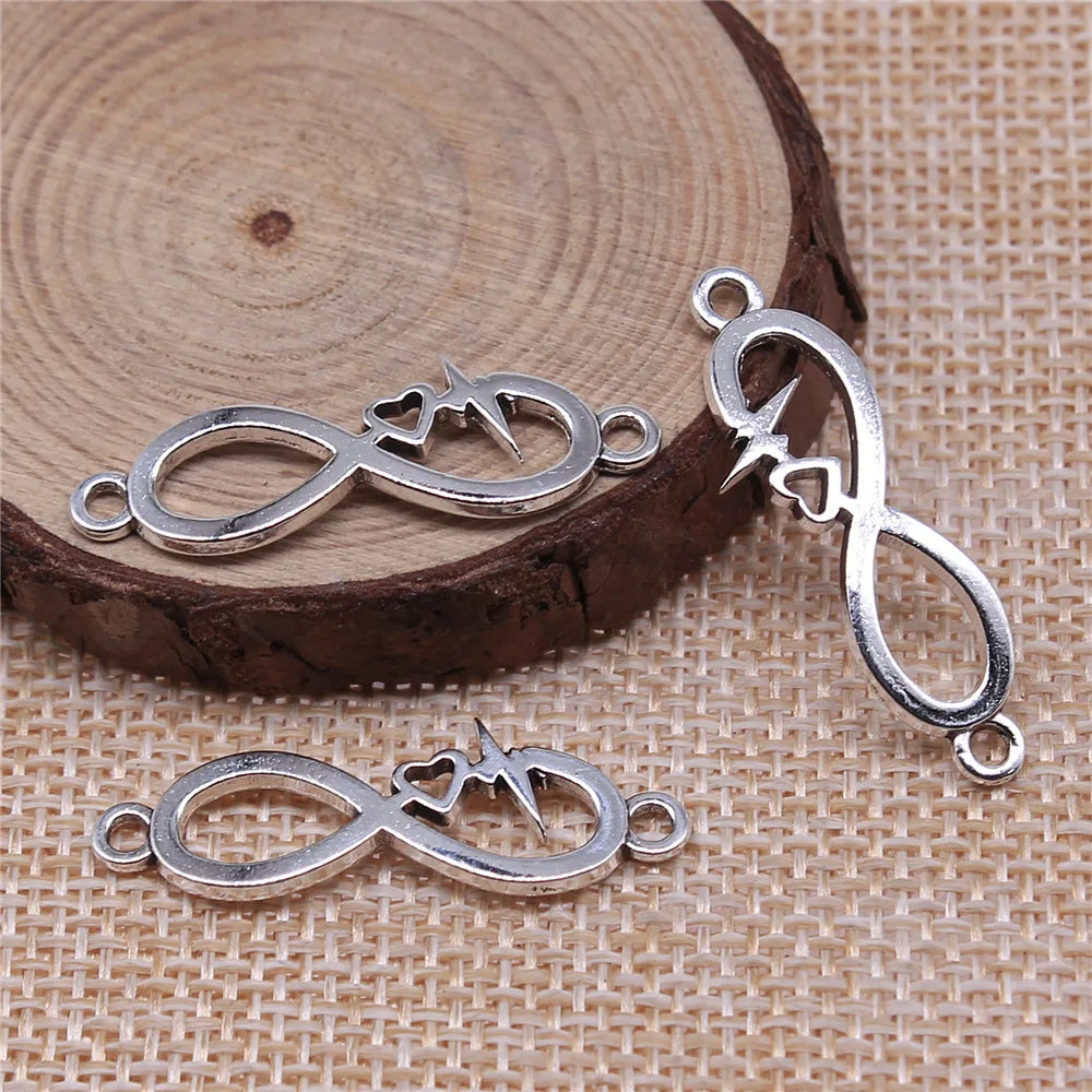 32x11mm 1.3g Multicolor Zinc Alloy Infinity Heartbeat Heart Connector Charm for DIY Bracelet Making