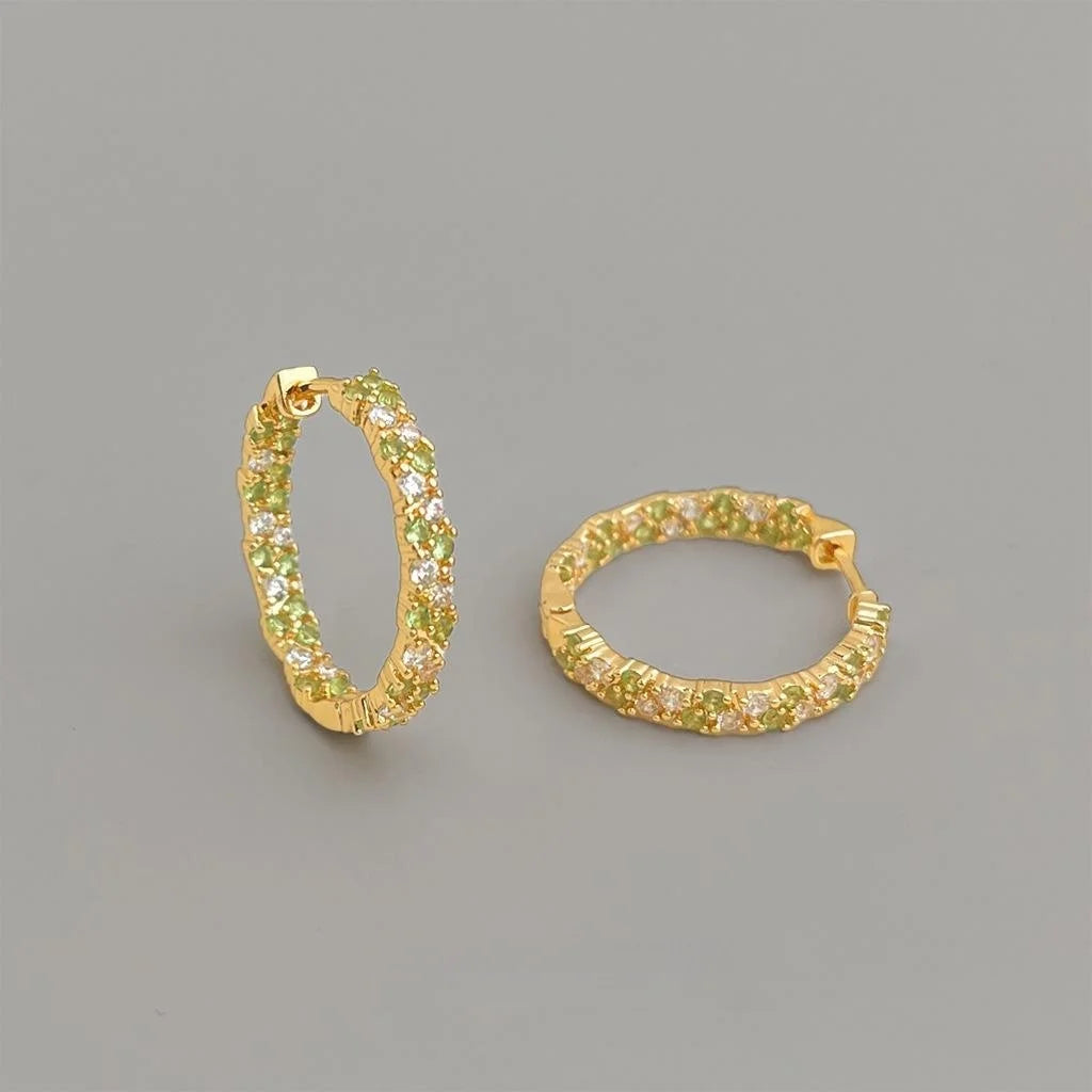 Light Luxury Forest Style Micro Pave Colorful Zircon Geometric Round Copper Drop Earrings