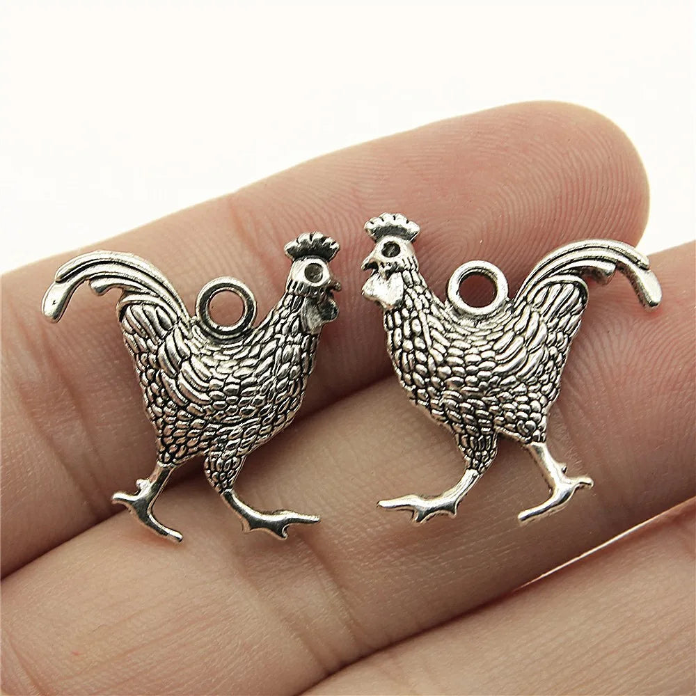 24x22mm 3.4g Antique Silver Zinc Alloy Rooster Double Sided Charm Pendant for DIY Necklace Bracelet Jewelry Making