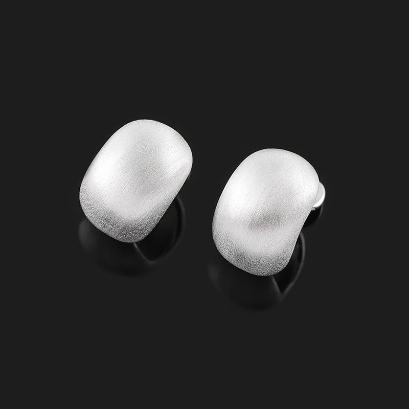Elegant Brushed Alloy Bean Dome Stud & Clip On No Piercing Commuter Minimalist Metal Earrings