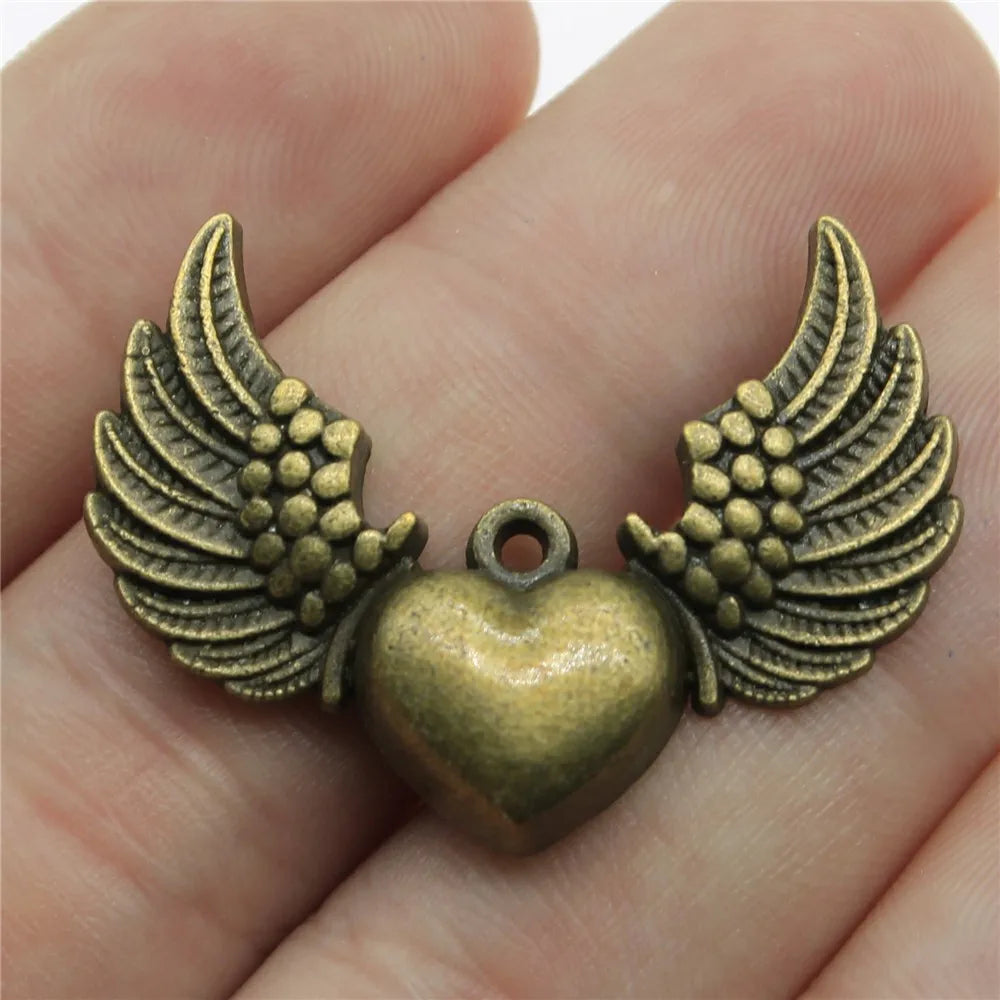 36x27mm 4.2g Multicolor Zinc Alloy Winged Heart Wing Charm Pendant for DIY Necklace Bracelet Jewelry Making